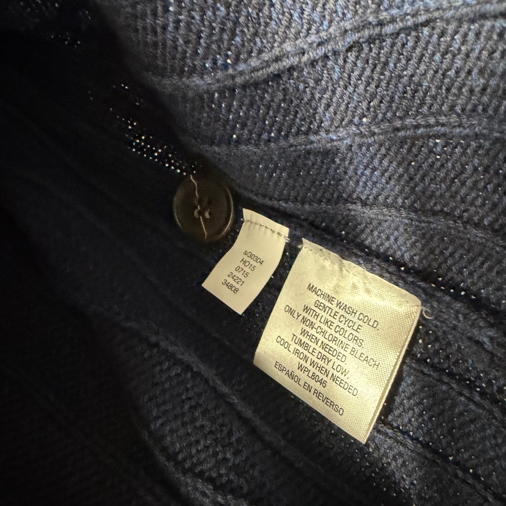 Tasso Elba Mens XL Navy Blue Cotton Ribbed Shawl Collar Button Sweater Pullover - Picture 3 of 7
